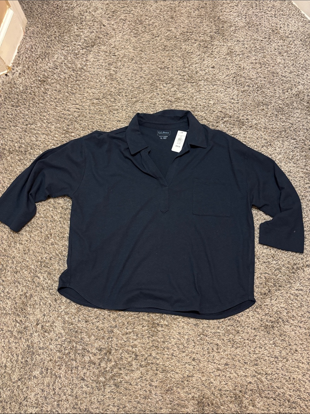 NWT L.L. Bean Navy Relaxed Button-Down Polo Top